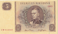 5 крон 1963 года. Швеция. р50b