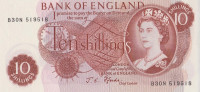Банкнота 10 шиллингов 1966-1970 годов. Великобритания. р373с