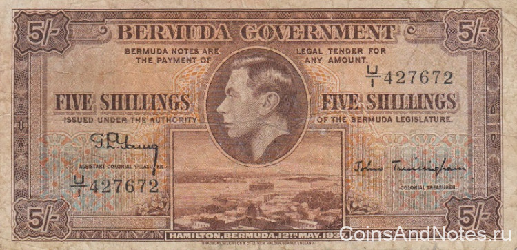 5 шиллингов 1937 года. Бермудские острова. р8b