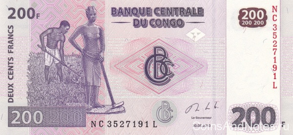 200 франков 30.06.2013 года. Конго. р99а