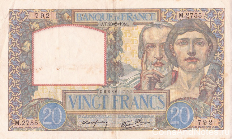 20 франков 20.02.1941 года. Франция. р92b(41)