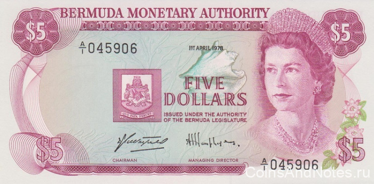 5 долларов 1978 года. Бермудские острова. р29а