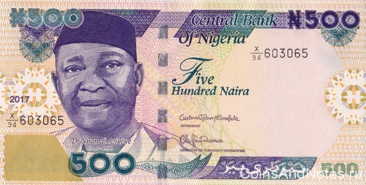 500 наира 2017 года. Нигерия. р30