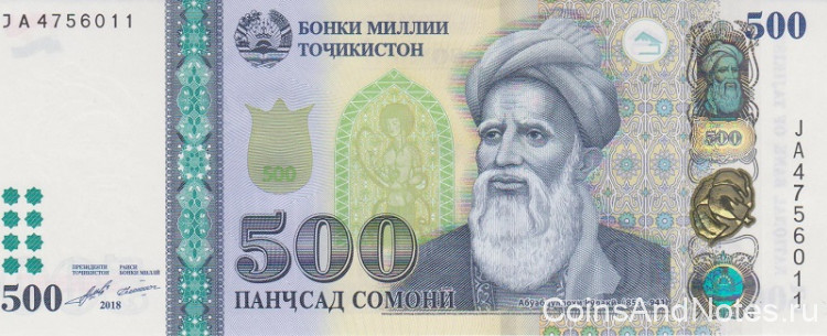 500 сомони 2018 года. Таджикистан. р22