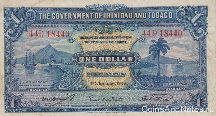 1 доллар 1943 года. Тринидад и Тобаго. р5с