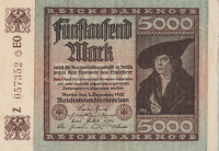 5000 марок 1922 года. Германия. р81d