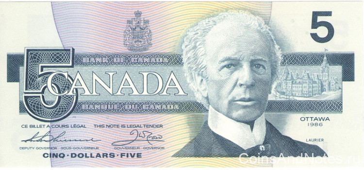 5 долларов 1986 года. Канада. р95b