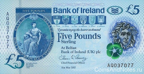 5 фунтов 2017 года. Северная Ирландия. p new