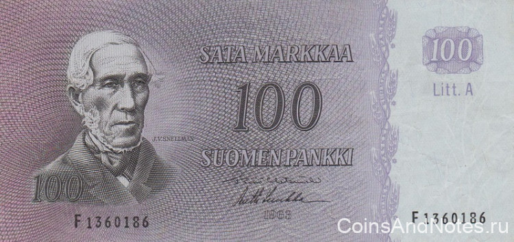 100 марок 1963 года. Финляндия. р106а(48)