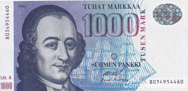 1000 марок 1986 года. Финляндия. р121(13)