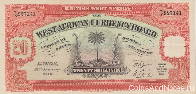 20 шиллингов 1946 года. Британская Западная Африка. р8b