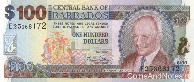 100 долларов 2007 года. Барбадос. р71а