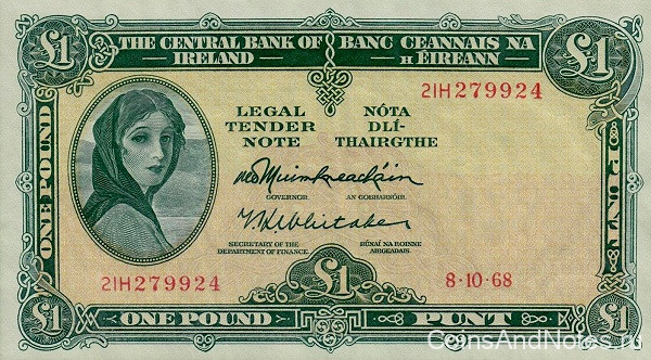 1 фунт 08.10.1968 года. Ирландия. р64а