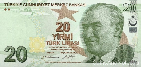 20 лир 1970(2009) года. Турция. р224b