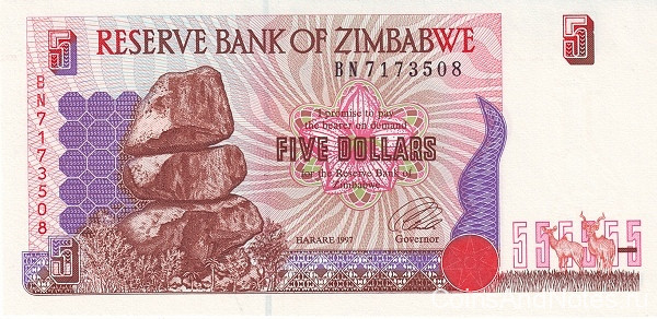 5 долларов 1997 года. Зимбабве. р5b