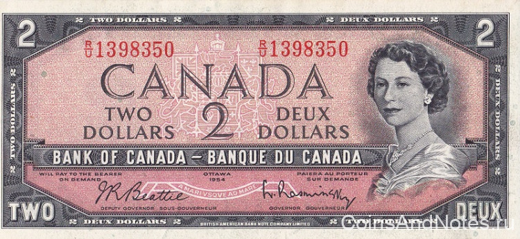 2 доллара 1954 года. Канада. р76b