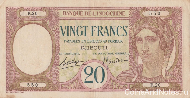 20 франков 1928-1938 годов. Джибути. р7b