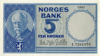 5 крон 1961 года. Норвегия. р30g