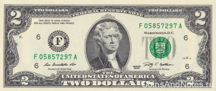 2 доллара 2009 года. США. р530А(F)