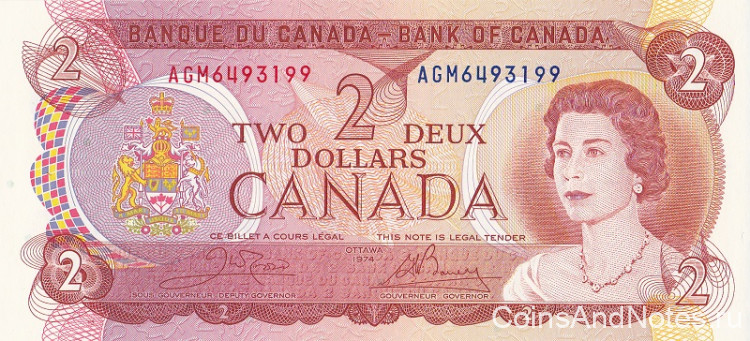 2 доллара 1974 года. Канада. р86b