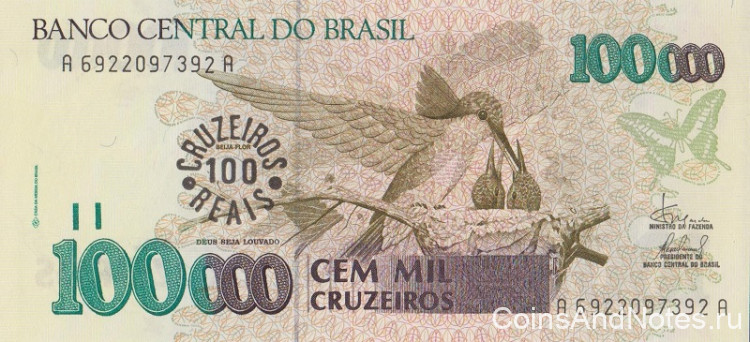 100 крузейро 1993 года. Бразилия. р238