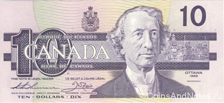 10 долларов 1989 года. Канада. р96а