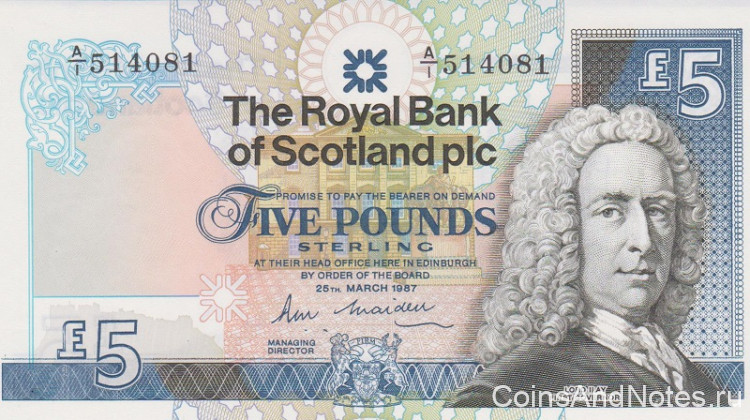 5 фунтов 1987 года. Шотландия. р347а