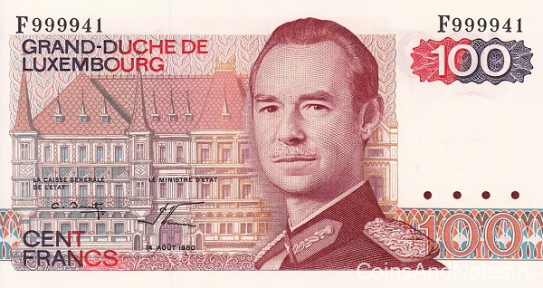 100 франков 14.08.1980 года. Люксембург. р57а(2)