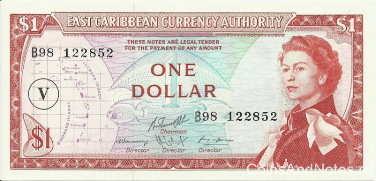1 доллар 1965 года. Карибские острова. р13о