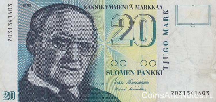 20 марок 1993 года. Финляндия. р122(7)