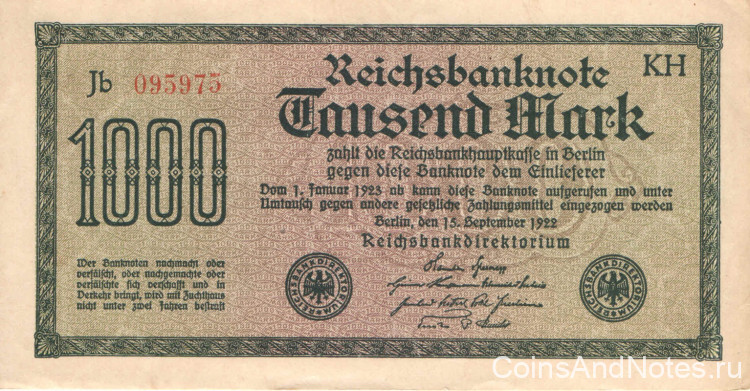 1000 марок 1922 года. Германия. p76f