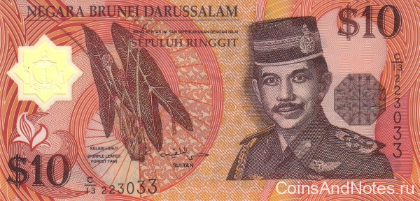 10 долларов 1998 года. Бруней. р24b