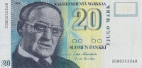 Банкнота 20 марок 1993 года. Финляндия. р122(7)