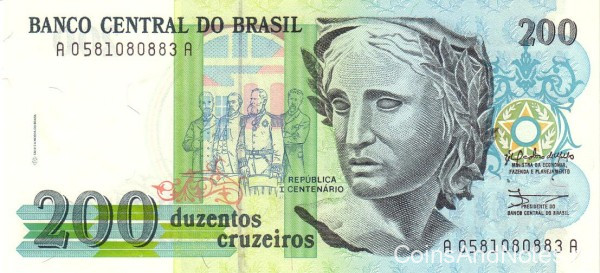 200 крузейро 1990 года. Бразилия. р229