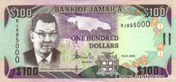100 долларов 15.01.2002 года. Ямайка. р80b