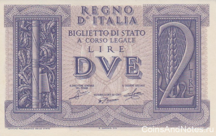 2 лиры 1939 года. Италия. р27