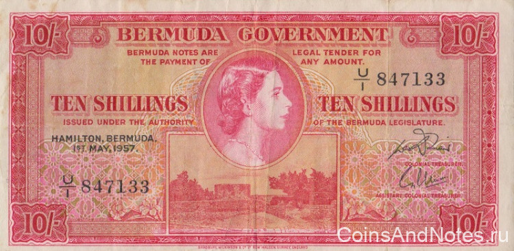 10 шиллингов 1957 года. Бермудские острова. р19b