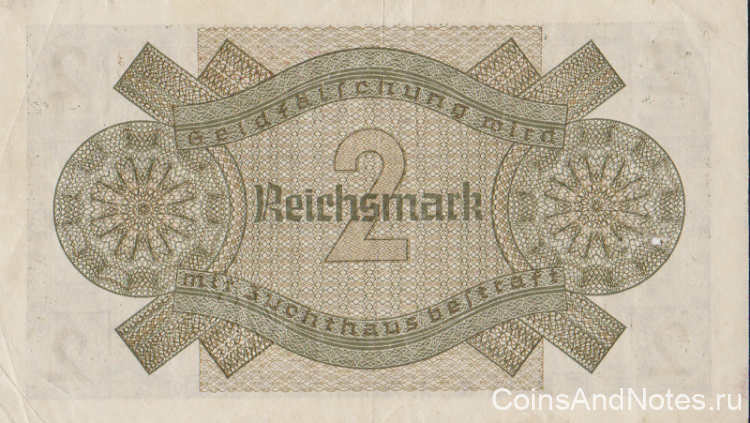 2 рейхсмарки 1940-1945 годов. Германия. Оккупированные территории. рR137а 2 рейхсмарки 1940-1945 годов. Германия. Оккупированные территории. рR137а