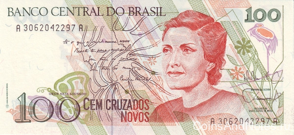 100 новых крузадо 1989 года. Бразилия. р220a