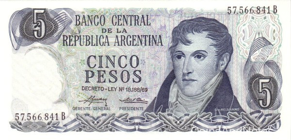 5 песо 1974-76 годов. Аргентина. р294b