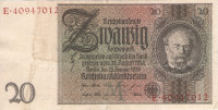 20 рейхсмарок 22.01.1929 года. Германия. р181а(1-2)