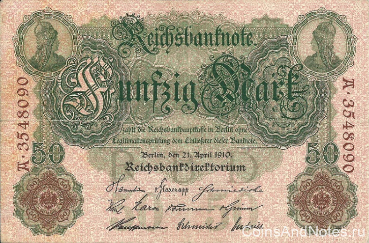 50 марок 21.04.1910 года. Германия. р41