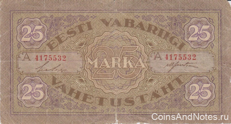 25 марок 1922 года. Эстония. р54b