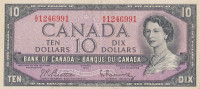 Банкнота 10 долларов 1954 года. Канада. р79b