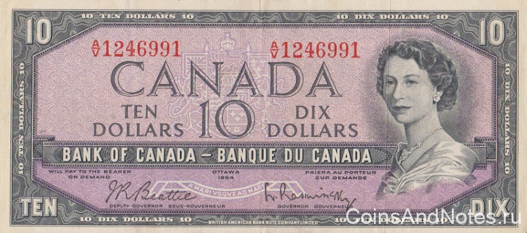 10 долларов 1954 года. Канада. р79b