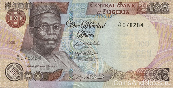100 наира 2009 года. Нигерия. р28i(1)