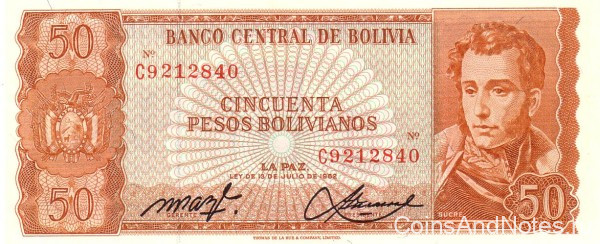 50 песо 1962 года. Боливия. р162a(20)