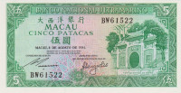 Банкнота 5 патак 1981 года. Макао. р58с(2)