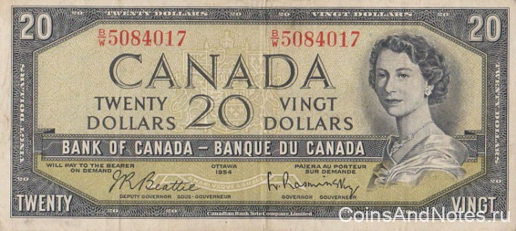 20 долларов 1954 года. Канада. р80b