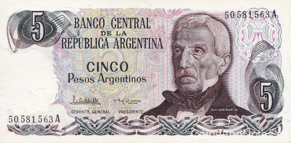 5 песо 1983-84 годов. Аргентина. р312а